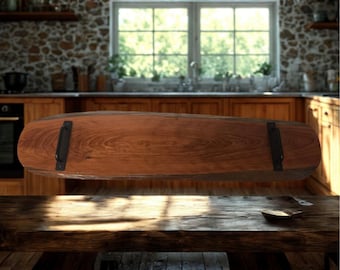 Bandeja de servir de madera maciza con asas / Tabla larga para embutidos / Centro de mesa rústico / Tabla de pan