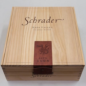 2019 Schrader Cellars &quot;Library Release&quot; Laser Engraved Wooden Wine Box With Leather Strap - Heritage Clone, RBS, And Double Diamond Vintage