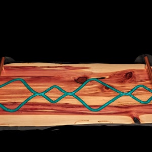 Charcuterie board | epoxy resin live edge cheese tray | serving tray with handles | serving board with handles | Wedding/ Christmas gift