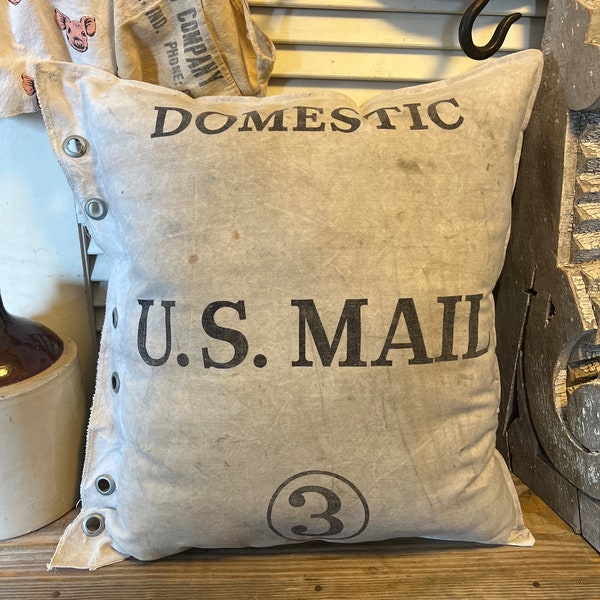 Vintage US MAIL Bag Pillow (B),  Vintage,  Antique, Feed Sack, Grain Sack, Pillow, Farm Decor, Farmhouse, United States Postal Service