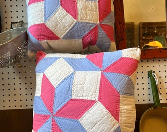 Pink /Purple /White Quilt, Repurposed,  Antique Quilt Pillow, Handmade, Vintage