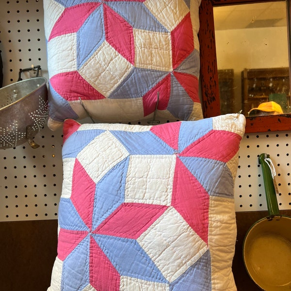 Pink /Purple /White Quilt, Repurposed,  Antique Quilt Pillow, Handmade, Vintage