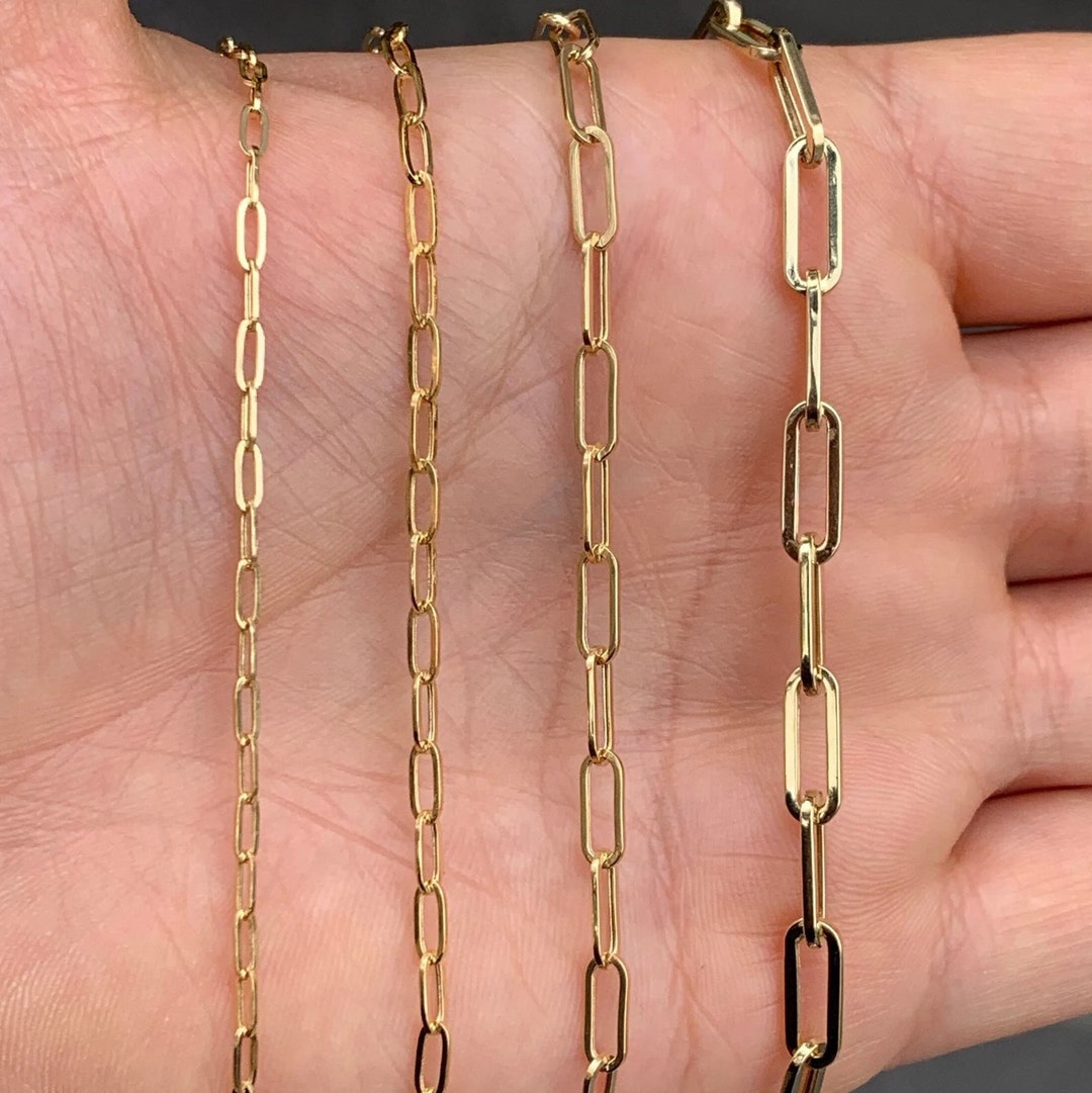 Solid 14K Gold Paperclip Chain Necklace, 14k Yellow Gold Fancy