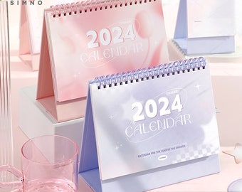 2024 Korean style Minimalist Desk Calendar with stickers and highlighter