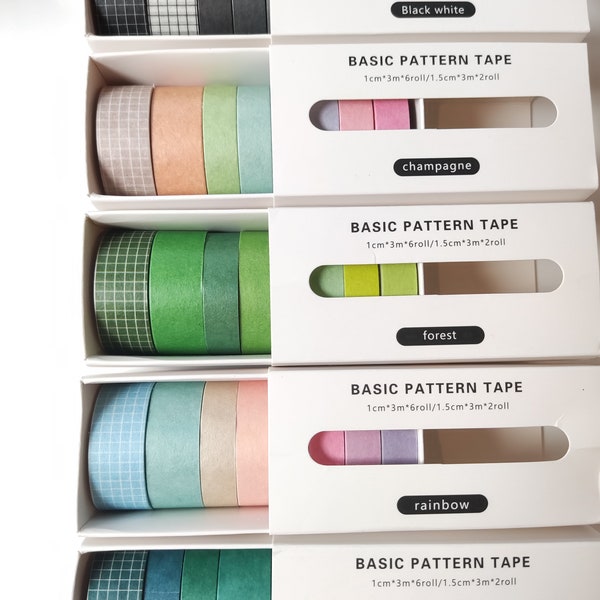 8 Rolls Basic Washi Tape Set | light color simple washi tape for sweet theme Journal deco |Candy color & Rainbow