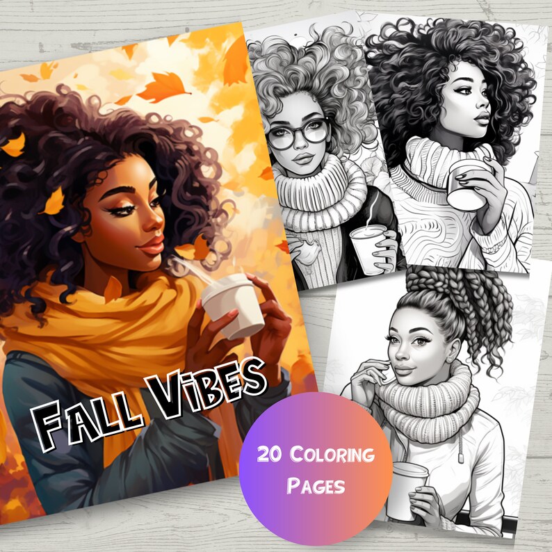 Fall Vibes Coloring Pages, Black Women Coloring Pages, Radiant Black ...