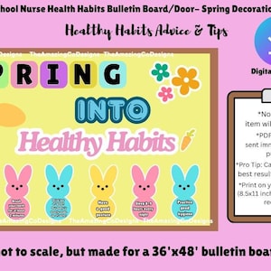 School Nurse Spring Bulletin Board, Spring Into Healthy Habits Health Decoration For Door/Bulletin Board, School Health, Teacher, Health