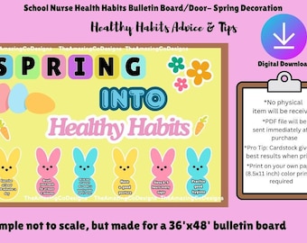 Schoolverpleegkundige lente prikbord, lente in gezonde gewoonten Gezondheid Decoratie voor deur/prikbord, schoolgezondheid, leraar, gezondheid