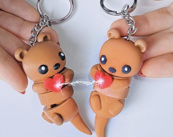 Magnetic Otter Keychains | 3D Printed Kawaii Couple Gift
