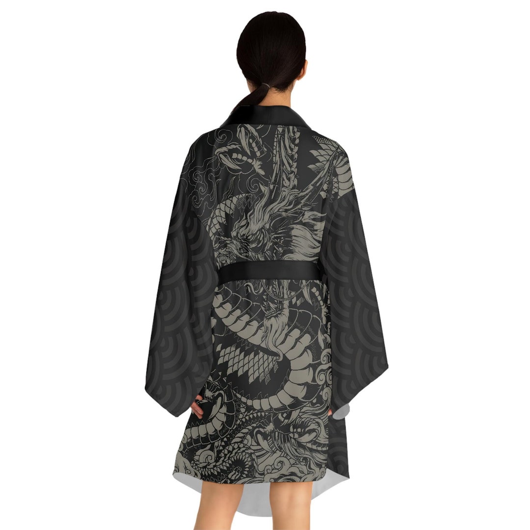Floral Janpanese Dragon Print Women's Robe