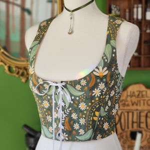 Free Spirit Sunflowers | Reversible Cottagecore bodice | Wildflower boho style corset vest | Made To Order reversible academia corset bodice