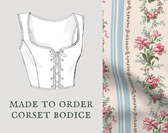 Antoinette Floral | Cottagecore corset bodice | Rococo floral stripes corset vest | Made To Order reversible academia corset bodice
