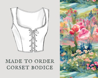 Spring Meadow | Cottagecore corset bodice | Watercolor spring lace up vest | Made To Order reversible academia corset bodice