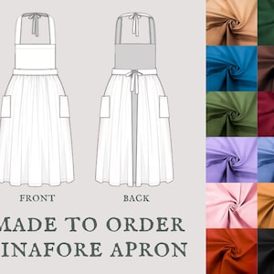 Cottagecore Pinafore Apron | Colorful prairie tied overdress apron | Made To Order cotton hobbit dress apron with double pockets