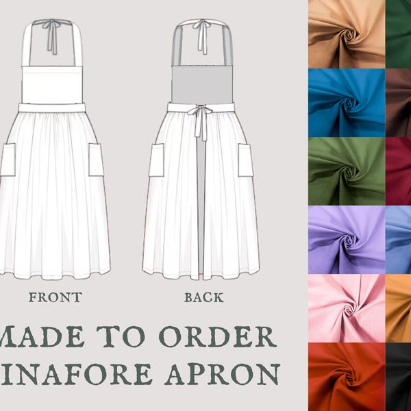 Cottagecore Pinafore Apron | Colorful prairie tied overdress apron | Made To Order cotton hobbit dress apron with double pockets