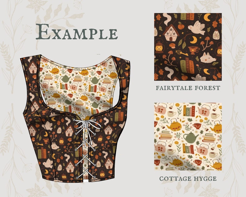 Bodice Add-On Double Sided Pattern Made To Order reversible cottagecore academia corset bodice image 3