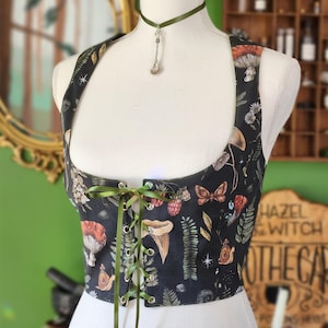 The Woodland Collector | Reversible Cottagecore Bodice | Forest witch style corset vest | Made To Order reversible academia corset bodice