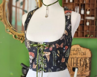 Woodland Collector | Reversible Cottagecore Bodice | Forest witch style corset vest | Made To Order reversible academia corset bodice