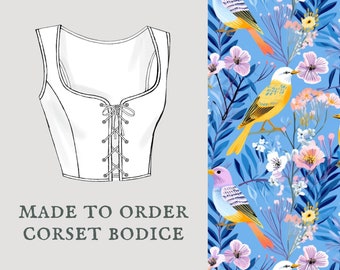 Spring Flock | Cottagecore corset bodice | Spring garden bird lace up vest | Made To Order reversible academia corset bodice