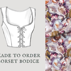 Baroque Bouquet in Lilac Cottagecore corset bodice Peony floral spring lace up vest Made To Order reversible academia corset bodice image 1