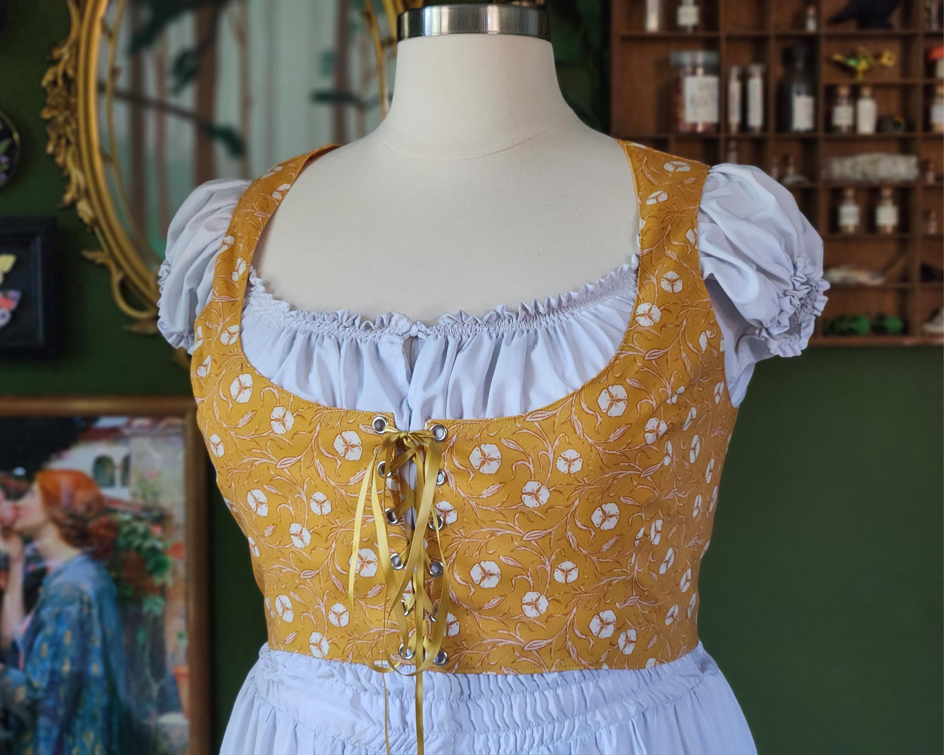 Golden Mariposa | Reversible Cottagecore Lace Up Bodice | Simple yellow floral ivy corset vest | Made To Order academia corset bodice