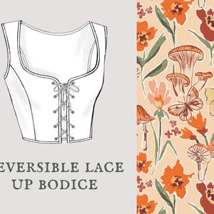 Moths At Dawn | Reversible Cottagecore Lace Up Bodice | Fairy mushroom peachy floral corset vest | Made To Order princess corset bodice