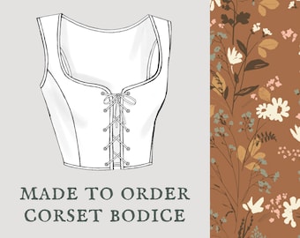 Nature Walk Bodice | Cottagecore corset bodice | Neutral floral design style corset vest | Made To Order reversible academia corset bodice