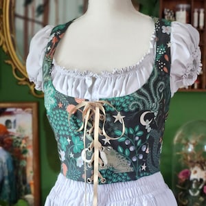 Moonlit Moss | Reversible Cottagecore lace up bodice | Goblincore magical forest corset vest | Made To Order ren faire corset bodice