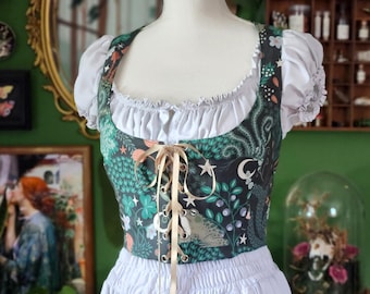 Moonlit Moss | Reversible Cottagecore lace up bodice | Goblincore magical forest corset vest | Made To Order ren faire corset bodice