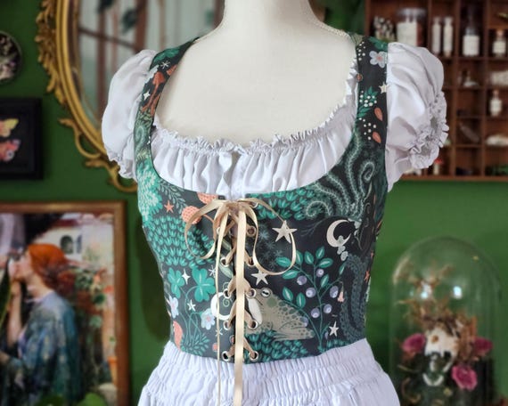 Moonlit Moss | Reversible Cottagecore lace up bodice | Goblincore magical forest corset vest | Made To Order ren faire corset bodice