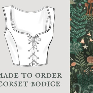 Moonlit Moss Cottagecore corset bodice Goblincore magical forest corset vest Made To Order reversible academia corset bodice image 1