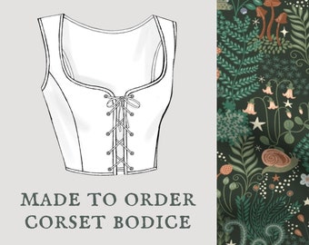 Moonlit Moss | Cottagecore corset bodice | Goblincore magical forest corset vest | Made To Order reversible academia corset bodice