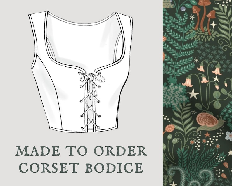 Moonlit Moss Cottagecore corset bodice Goblincore magical forest corset vest Made To Order reversible academia corset bodice image 1