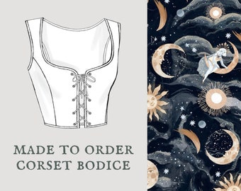 Lady Luna | Cottagecore corset bodice | Witchy floral moon corset vest | Made To Order reversible academia corset bodice