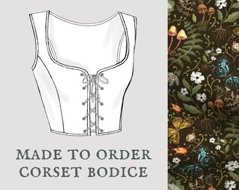 Woodmyth Bodice | Cottagecore corset bodice | Witchy forest ferns style corset vest | Made To Order reversible academia corset bodice
