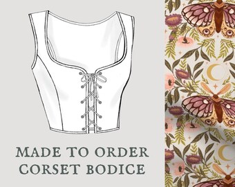 Mystic Moths | Cottagecore corset bodice | Witchy moth moon corset vest | Made To Order reversible academia corset bodice