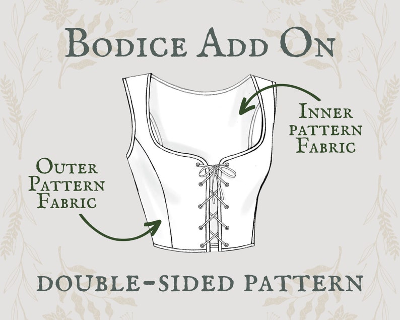 Bodice Add-On Double Sided Pattern Made To Order reversible cottagecore academia corset bodice image 1