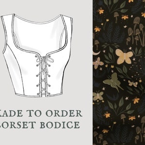 Bioluminescent Moonlight | Cottagecore corset bodice | Goblincore moth moon corset vest | Made To Order reversible academia corset bodice