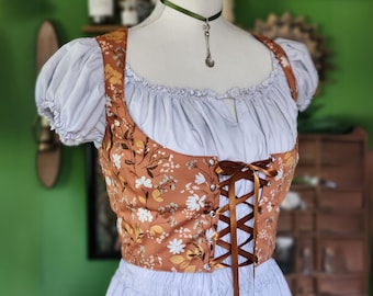Nature Walk | Reversible Cottagecore Bodice | Neutral floral design style corset vest | Made To Order reversible academia corset bodice