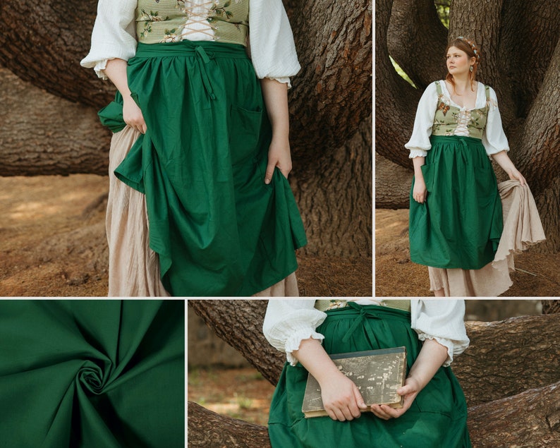 Cottagecore pocket apron, prairie tied waist apron, Made To Order cotton hobbit half apron with double pockets image 3