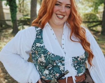 Woodland Fae Bodice | Reversible Cottagecore lace up bodice | Woodland fairy style corset vest | Made To Order reversible ren faire bodice