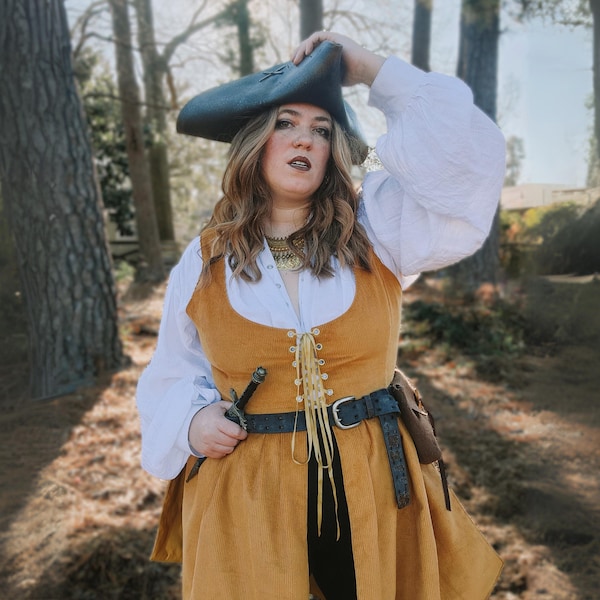Corduroy Pirate Jacket | Tabard buccaneer corset-style vest | Made To Order reversible marauder swashbuckler lace-up jacket