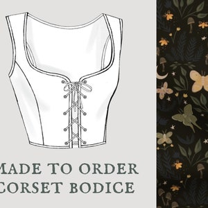 Bioluminescent Moonlight Cottagecore corset bodice Goblincore moth moon corset vest Made To Order reversible academia corset bodice image 1
