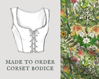 Luna Moth Garden | Cottagecore corset bodice | Spring garden moth lace up vest | Made To Order reversible academia corset bodice