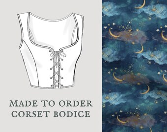 Starlight | Cottagecore corset bodice | Celestial moon stars lace up vest | Made To Order reversible academia corset bodice