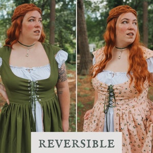 Reversible Cottagecore Overdress | Choose Your Fabric | Made To Order reversible lace-up Ren Faire corset dress