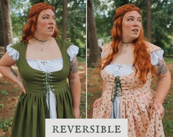 Reversible Cottagecore Overdress | Choose Your Fabric | Made To Order reversible lace-up Ren Faire corset dress