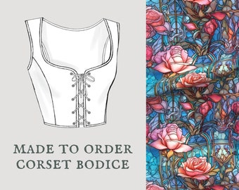 Prismatic Rose | Cottagecore corset bodice | Rococo stained glass rfloral corset vest | Made To Order reversible academia corset bodice