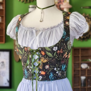 Woodmyth Reversible Bodice | Reversible Cottagecore bodice | Witchy forest ferns style corset vest | Made To Order academia corset bodice