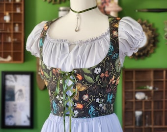 Woodmyth Reversible Bodice | Reversible Cottagecore bodice | Witchy forest ferns style corset vest | Made To Order academia corset bodice